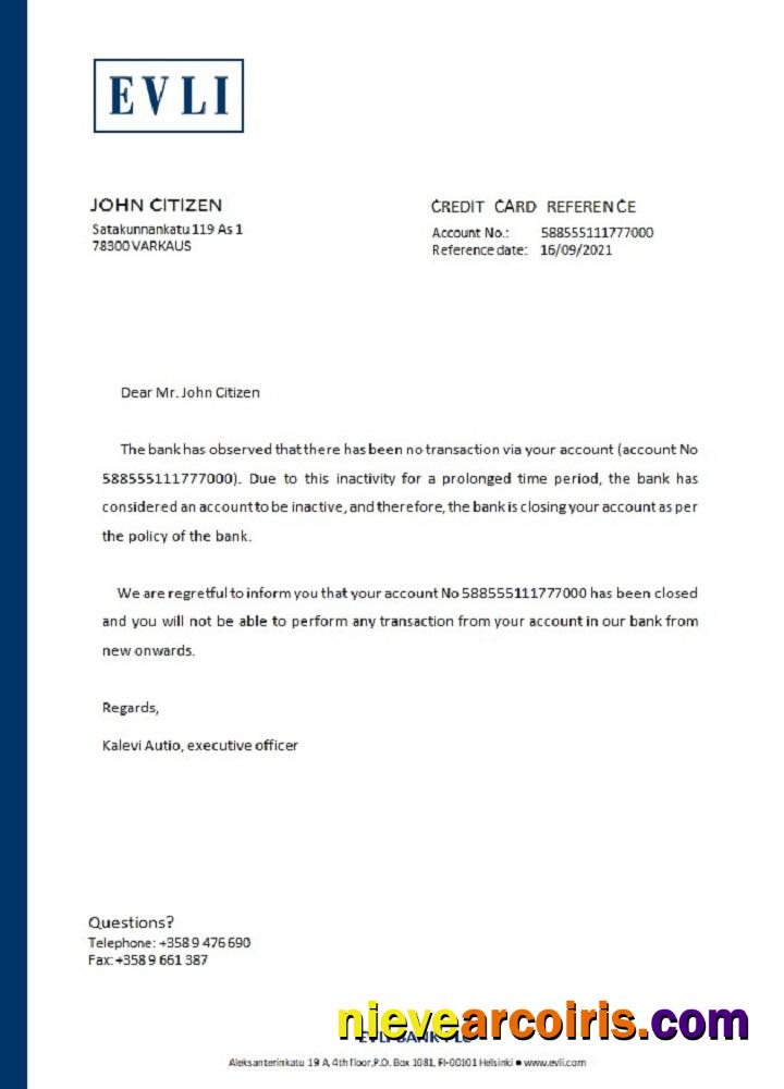 Finland Evli closure reference